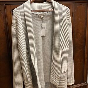 Coldwater Creek Cream and Gray Open-Front Cardigan
